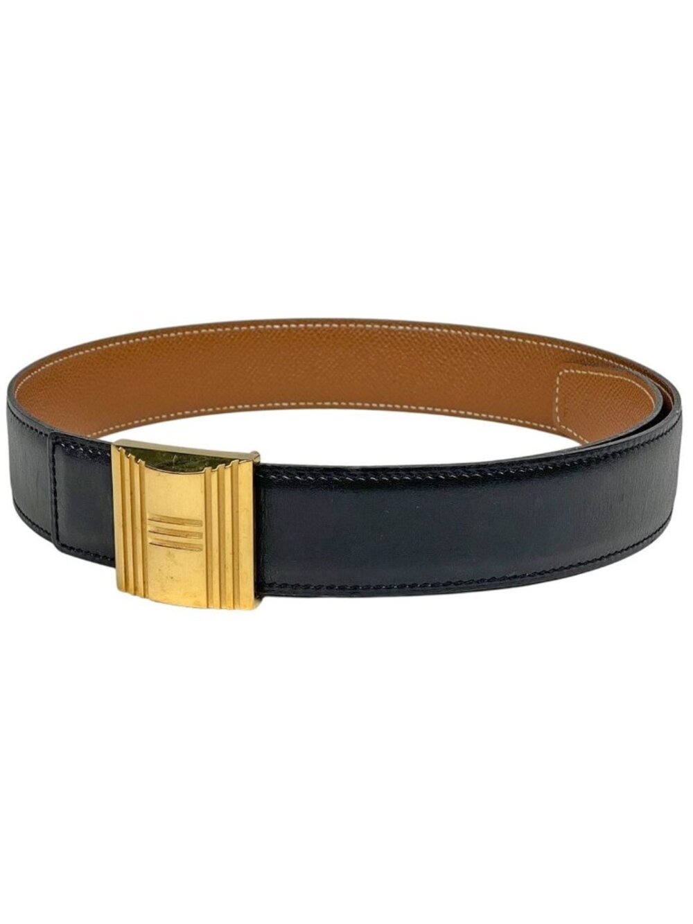 Hermes Cadena Buckle Reversible Belt Box Calf Courchevel Black Brown